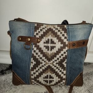 Brown and Blue Patterned Women's Bag